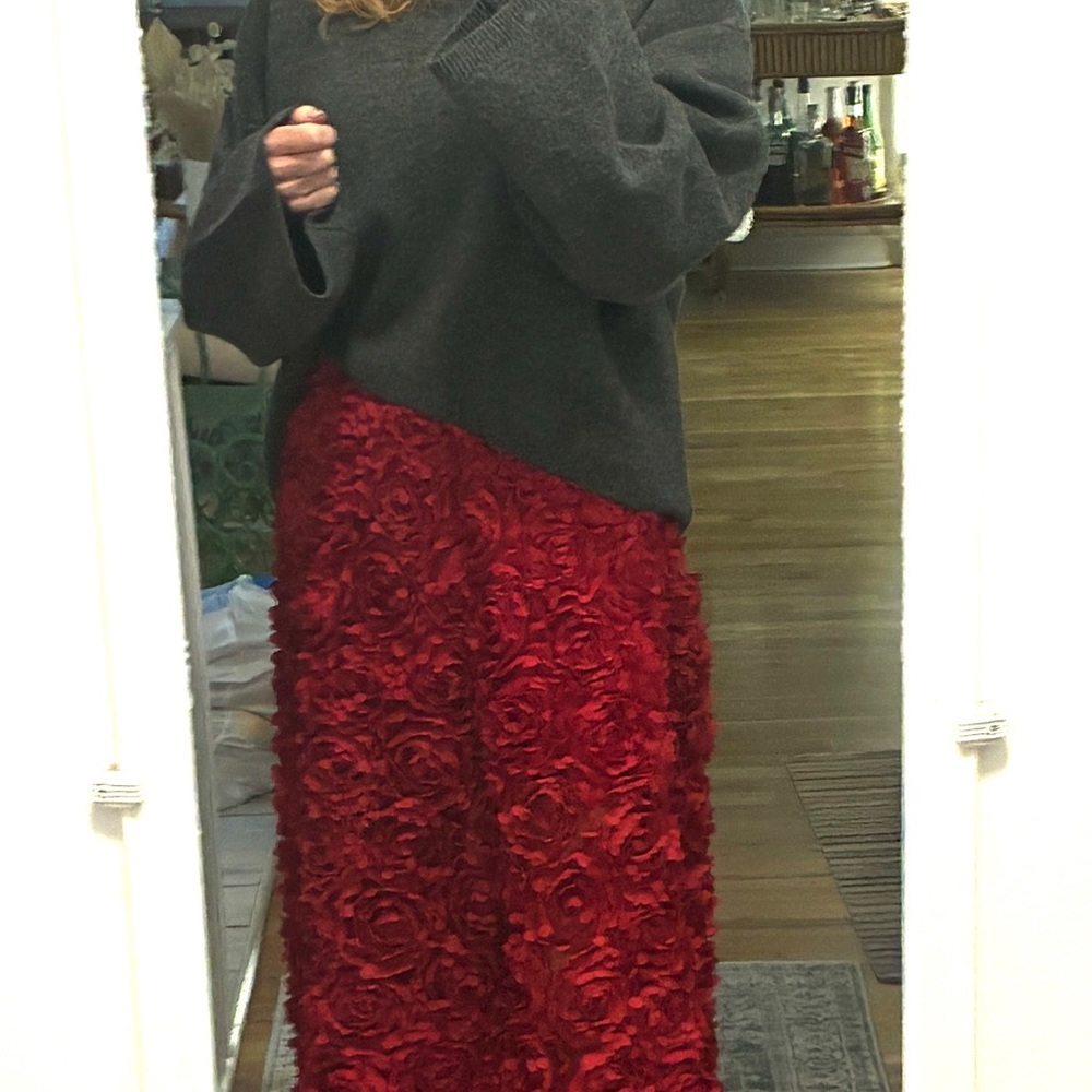 Commense Vibrant Red Textured Maxi Skirt - Picture 2 of 4